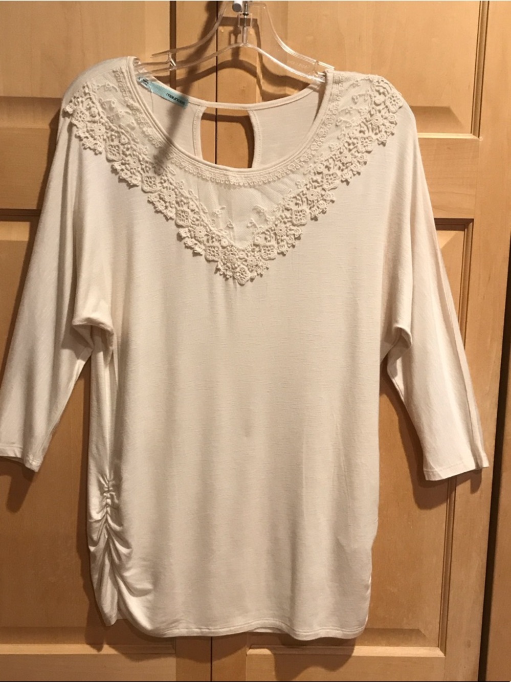 New Maurice’s  Cream Crochet-Yoke 3/4 Sleeve Top